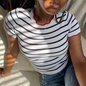 Blue and White Striped Crop Top